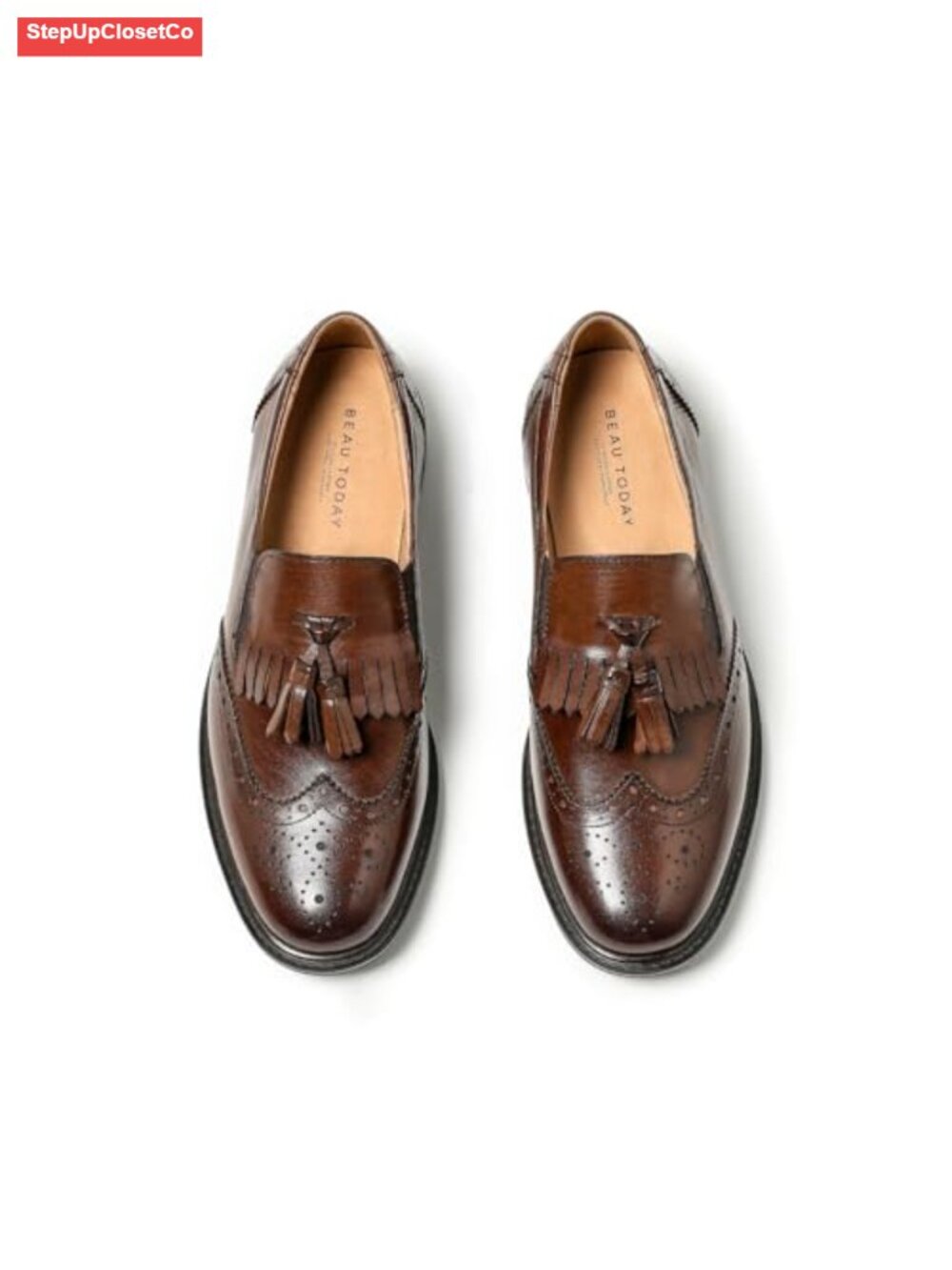 Genuine Calfskin Leather Tassel Loafers for Women Brogue Wingtips Handmade